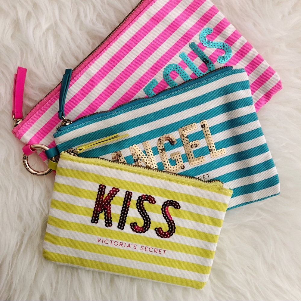 Victoria’s Secret Sequin Striped Pouch Bag Set